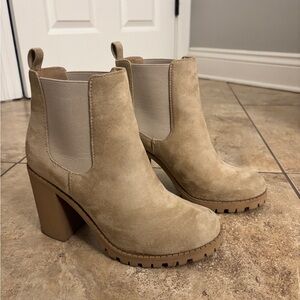 Soda Beige Suede Heeled Boots